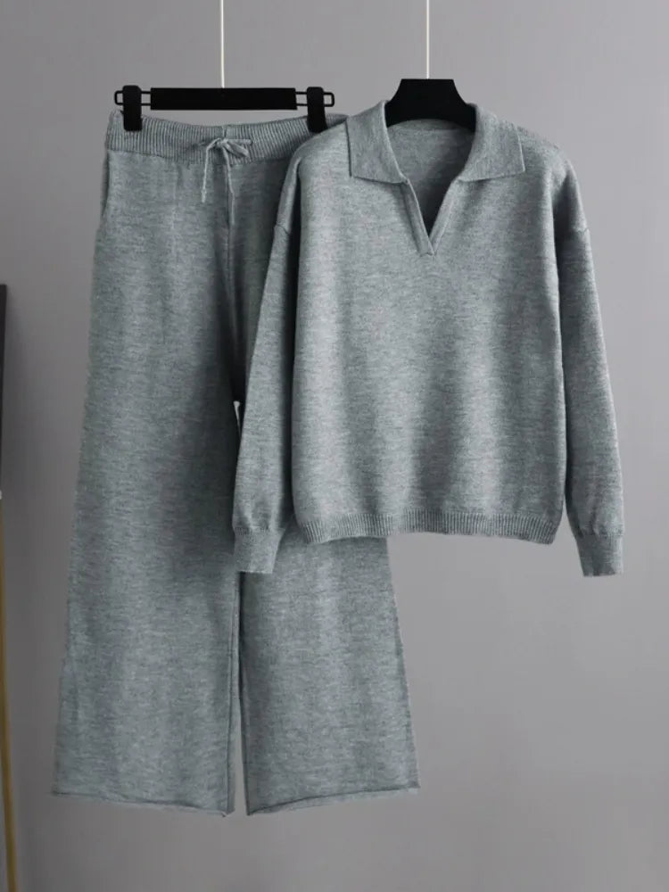 Strick Set Damen Oversized — Polokragen Pullover & Hose 3