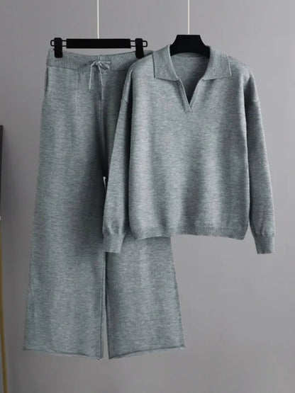 Strick Set Damen Oversized — Polokragen Pullover & Hose 3