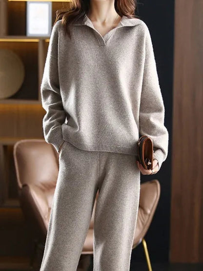 Strick Set Damen Oversized — Polokragen Pullover & Hose 5