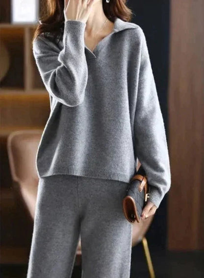 Strick Set Damen Oversized — Polokragen Pullover & Hose 6
