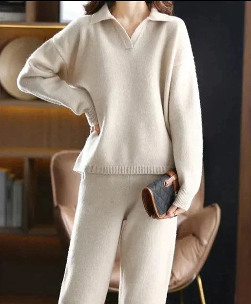 Strick Set Damen Oversized — Polokragen Pullover & Hose 1