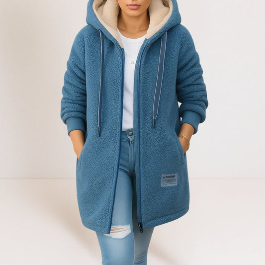 Teddy Fleecejacke Damen mit Kapuze — Lang & Warm 1
