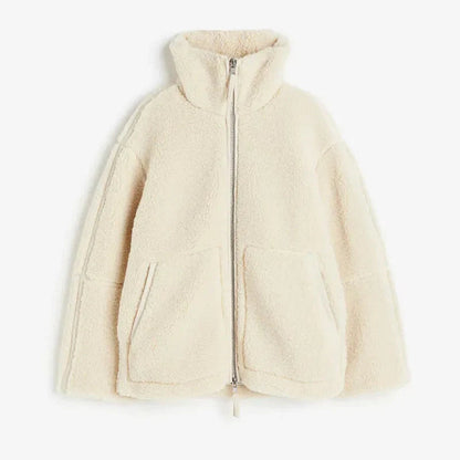Teddy-Fleecejacke Damen Oversized — Stehkragen Winterjacke 2