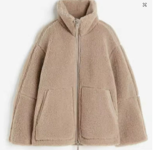 Teddy-Fleecejacke Damen Oversized — Stehkragen Winterjacke 4