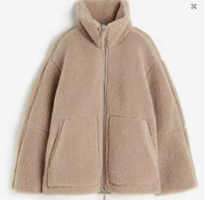 Teddy-Fleecejacke Damen Oversized — Stehkragen Winterjacke 4