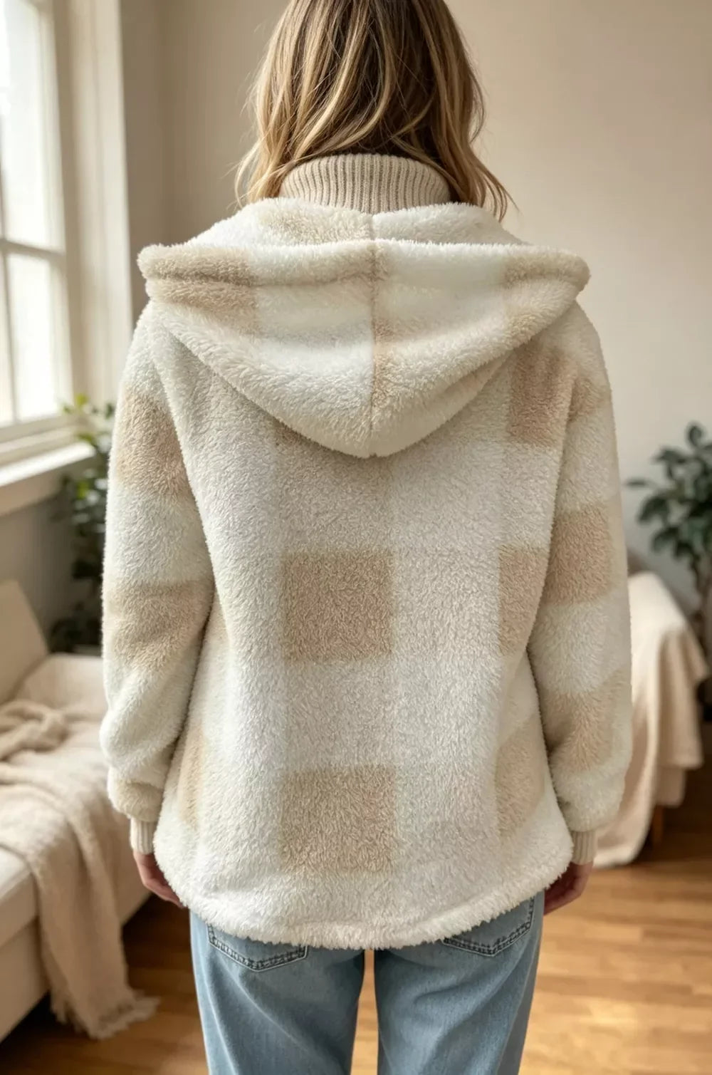 Women's Sherpa Teddy Coat — Hooded Full-Length Zip 6