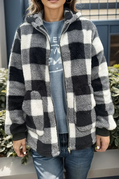 Women's Sherpa Teddy Coat — Hooded Full-Length Zip 4