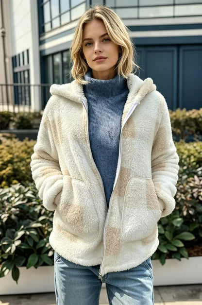Women's Sherpa Teddy Coat — Hooded Full-Length Zip 1