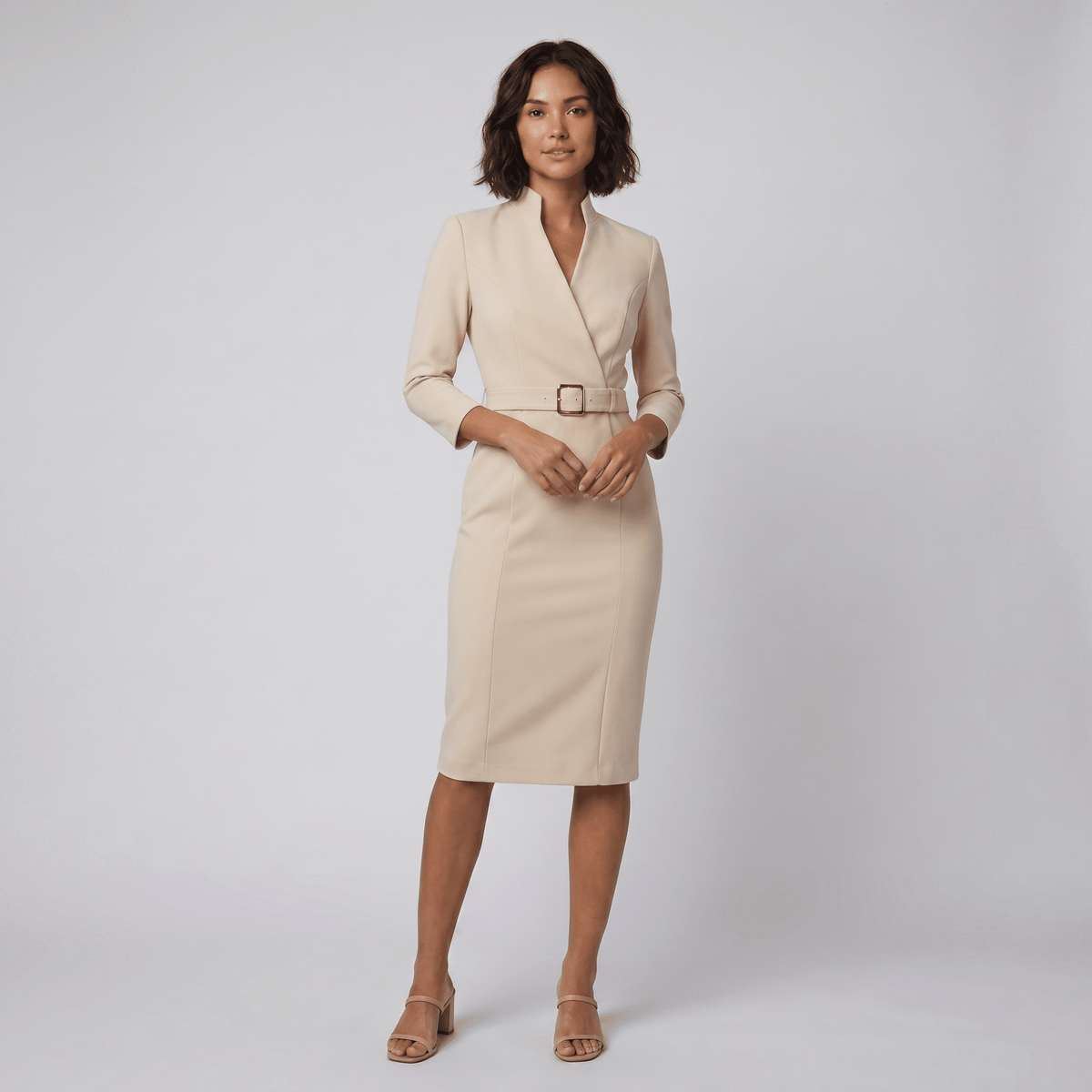 Tailored Women's Dress with Belt — Knee-Length Elegant 7