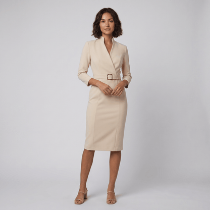 Tailored Women's Dress with Belt — Knee-Length Elegant 7