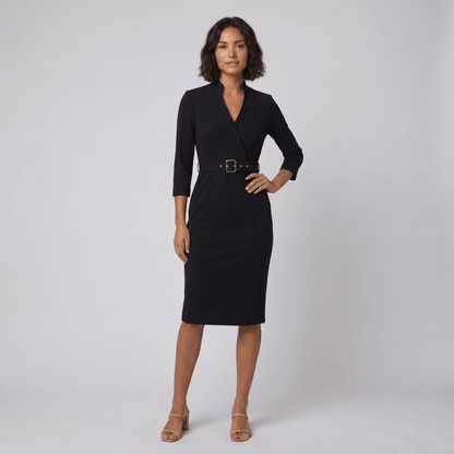 Tailored Women's Dress with Belt — Knee-Length Elegant 1