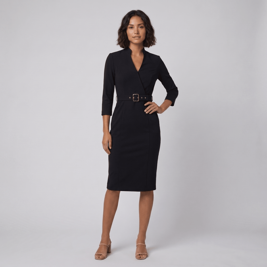 Ava Damenkleid mit Bindegürtel — Tailliert, Knielang, Elegant