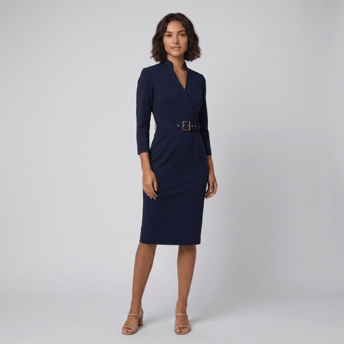 Tailored Women's Dress with Belt — Knee-Length Elegant 2