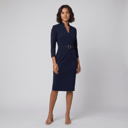 Tailored Women's Dress with Belt — Knee-Length Elegant 2