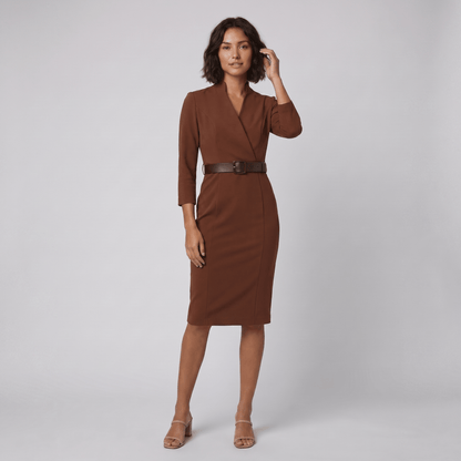 Tailored Women's Dress with Belt — Knee-Length Elegant 4