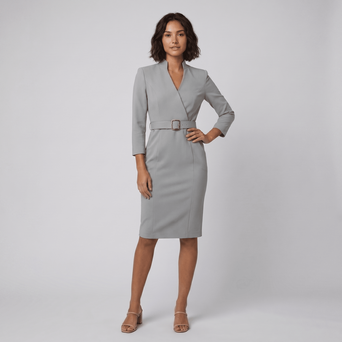 Tailored Women's Dress with Belt — Knee-Length Elegant 5