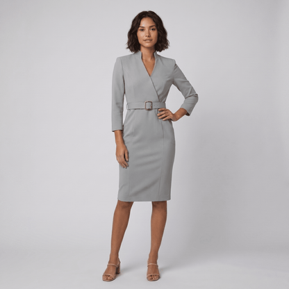 Tailored Women's Dress with Belt — Knee-Length Elegant 5
