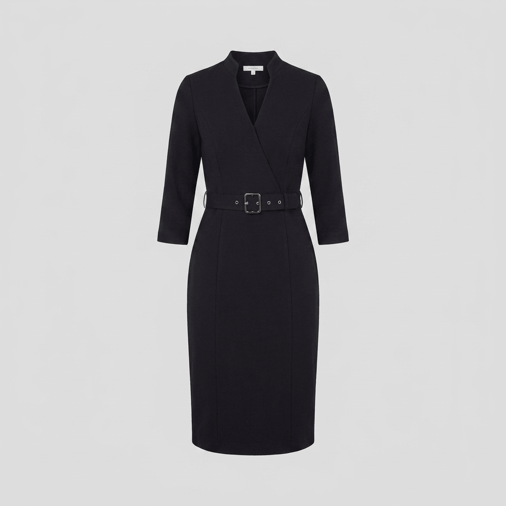 Tailored Women's Dress with Belt — Knee-Length Elegant 9