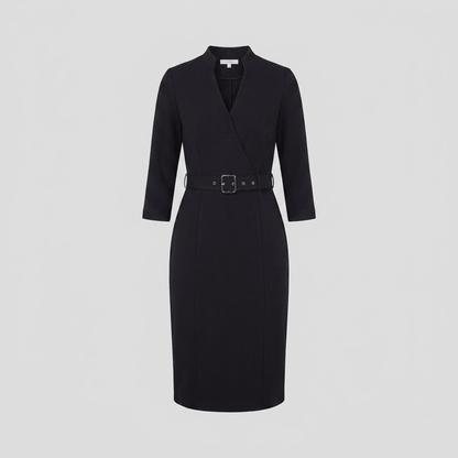 Tailored Women's Dress with Belt — Knee-Length Elegant 9