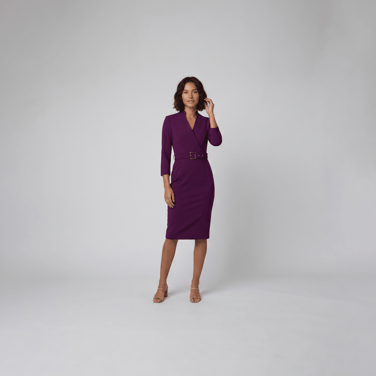 Tailored Women's Dress with Belt — Knee-Length Elegant 8