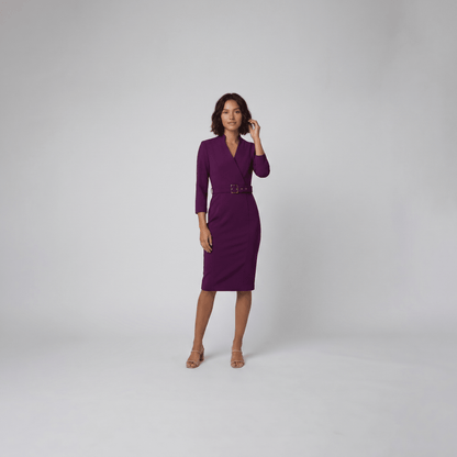 Tailored Women's Dress with Belt — Knee-Length Elegant 8