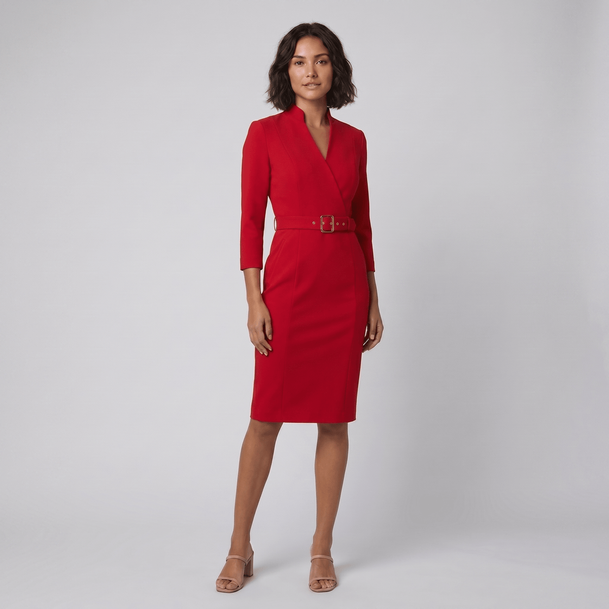 Tailored Women's Dress with Belt — Knee-Length Elegant 6