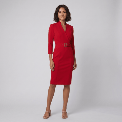 Tailored Women's Dress with Belt — Knee-Length Elegant 6