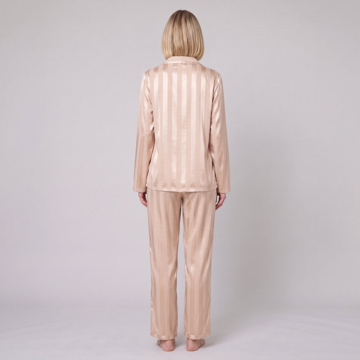 Women's Satin Pajama Set — Striped Button-Down & Pants 4