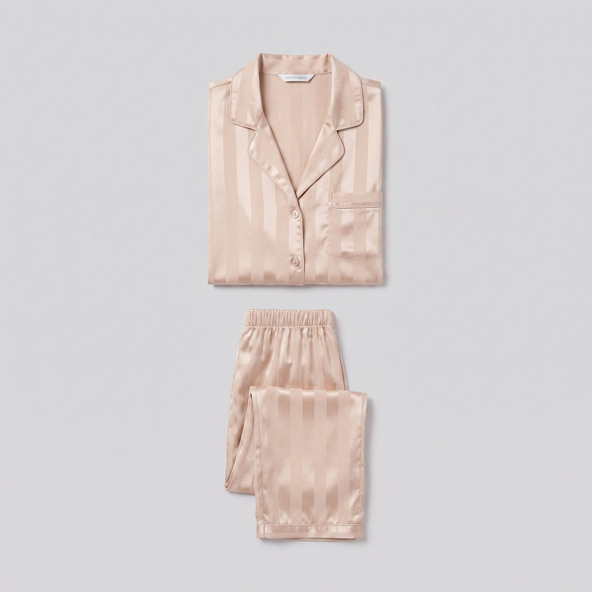 Women's Satin Pajama Set — Striped Button-Down & Pants 9