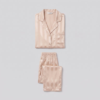 Women's Satin Pajama Set — Striped Button-Down & Pants 9