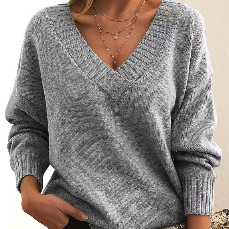 V-Ausschnitt Pullover Damen — Kaschmir-Optik 2