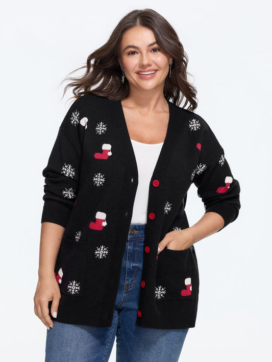 Weihnachts-Strickjacke Damen — Schneeflocken Muster Cardigan 1