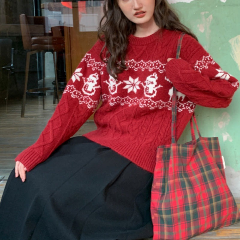Weihnachtspullover Damen — Zopfmuster & Schneemann 2