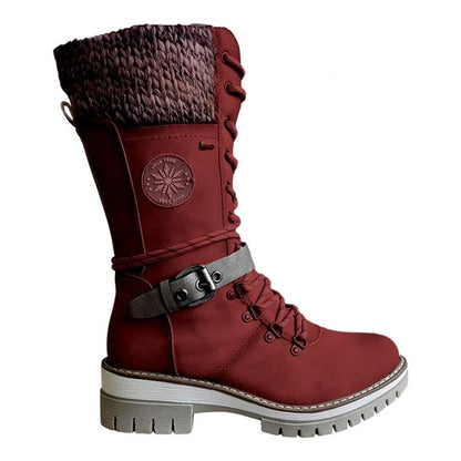 Women's Winter Lace-Up Boots — Knit Cuff Mid-Calf 8