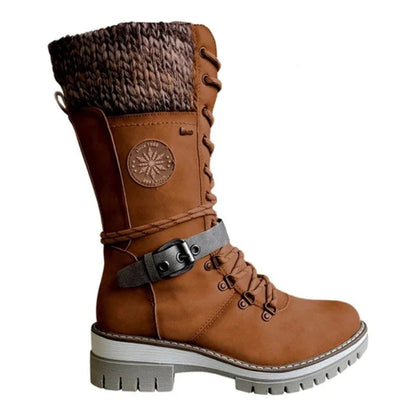 Women's Winter Lace-Up Boots — Knit Cuff Mid-Calf 9