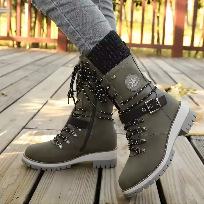 Women's Winter Lace-Up Boots — Knit Cuff Mid-Calf 10