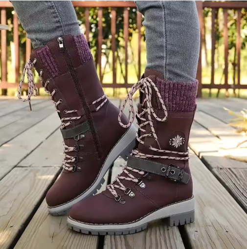 Women's Winter Lace-Up Boots — Knit Cuff Mid-Calf 11