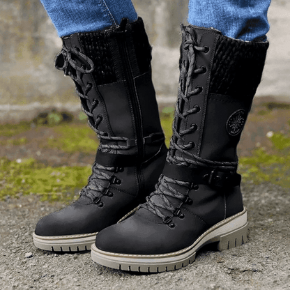 Women's Winter Lace-Up Boots — Knit Cuff Mid-Calf 1