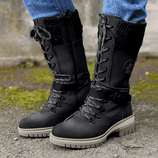 Women's Winter Lace-Up Boots — Knit Cuff Mid-Calf 1