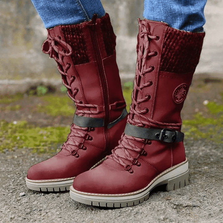 Women's Winter Lace-Up Boots — Knit Cuff Mid-Calf 2