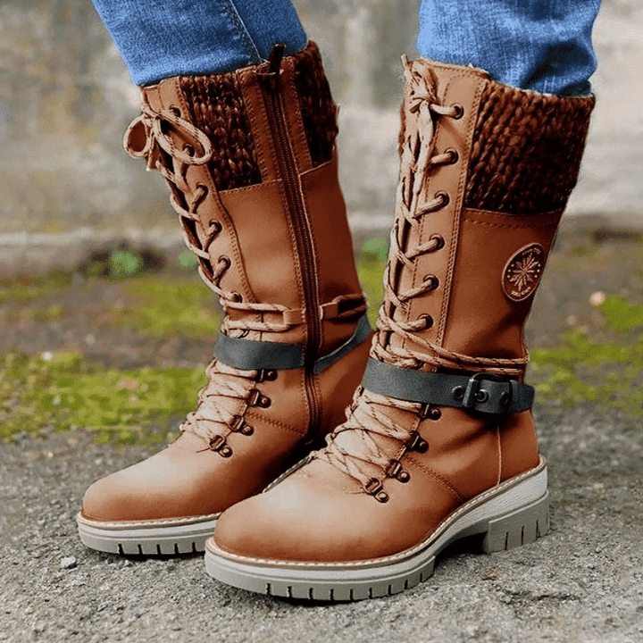 Women's Winter Lace-Up Boots — Knit Cuff Mid-Calf 3