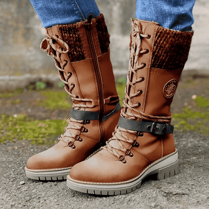 Women's Winter Lace-Up Boots — Knit Cuff Mid-Calf 3