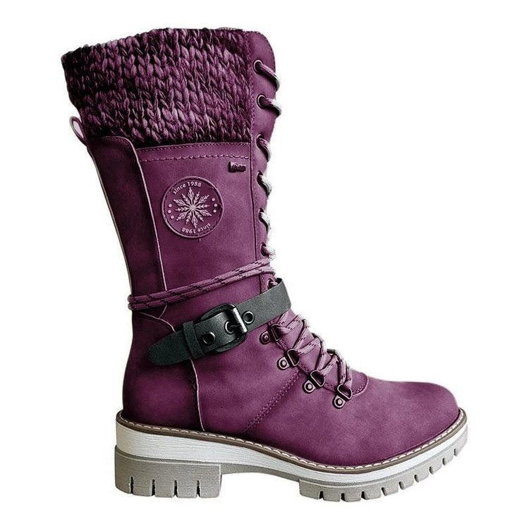 Women's Winter Lace-Up Boots — Knit Cuff Mid-Calf 5