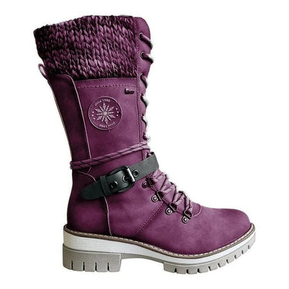 Women's Winter Lace-Up Boots — Knit Cuff Mid-Calf 5