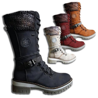 Women's Winter Lace-Up Boots — Knit Cuff Mid-Calf 6