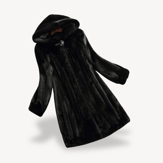 Wintermantel Damen aus Kunstfell — mit Kapuze 1