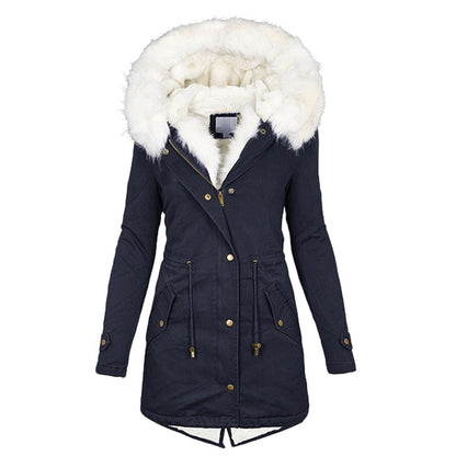 Winterparka Damen mit Kunstfell-Kapuze 11