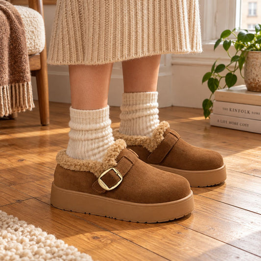 Damen Fleece-Hausschuhe Mule in Khaki