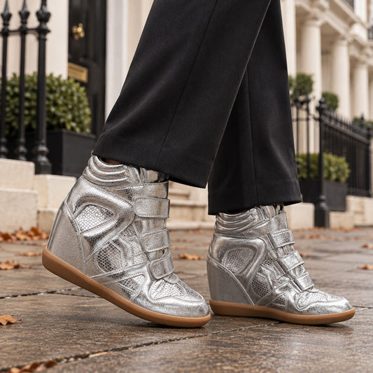 Damen Sneakers mit verstecktem Keilabsatz in Silber