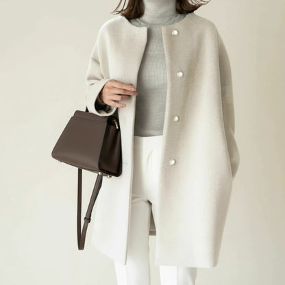 Women's Collarless Winter Coat A-Line — Button Front 3